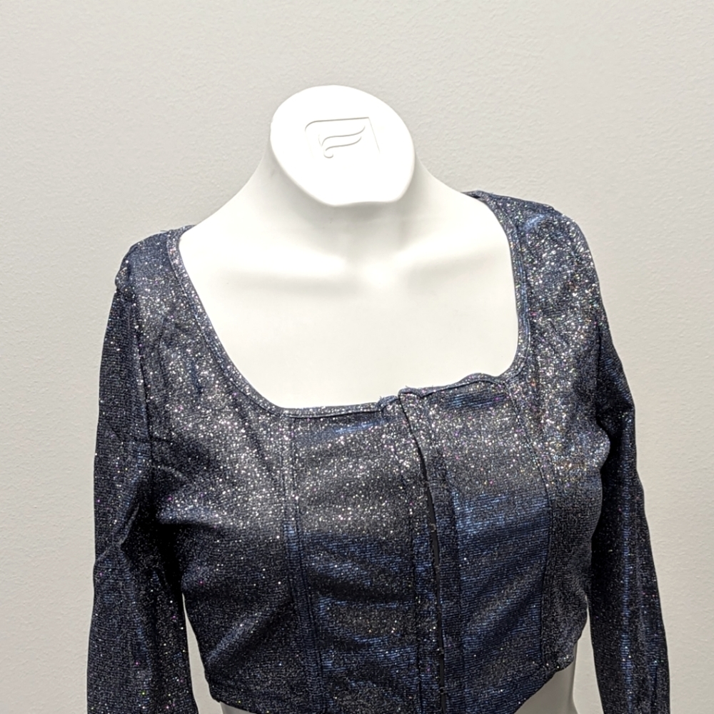 HYFVE Lot of 2 Sparkle Corset Long Sleeve Crop Top NEW